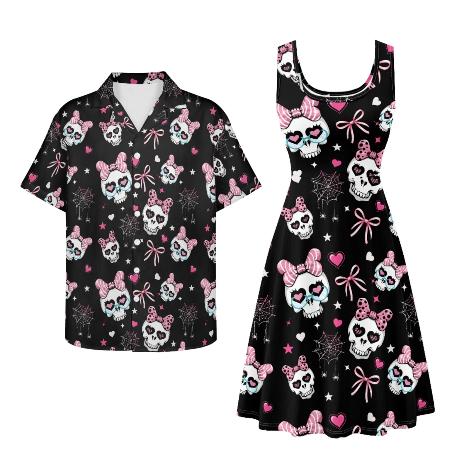 Dreaweet Summer Dresses for Women A-Line Sleeveless Flowy Sun Dresses,Men's Casual Button-Down Shirts,Couple Matching Outfits