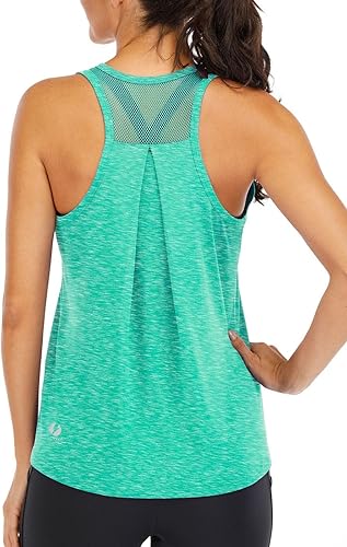 ICTIVE - Camisetas de entrenamiento para mujer, de corte holgado, con espalda cruzada, de malla, espalda descubierta, sin mangas, para correr
