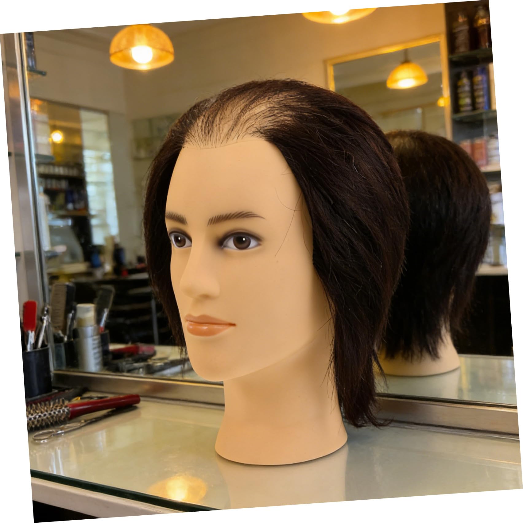HEALLILY di Manichino con Chioma Realistici Neri per Parrucchieri in Pvc Regolabile per Barber Shop e Scuole di