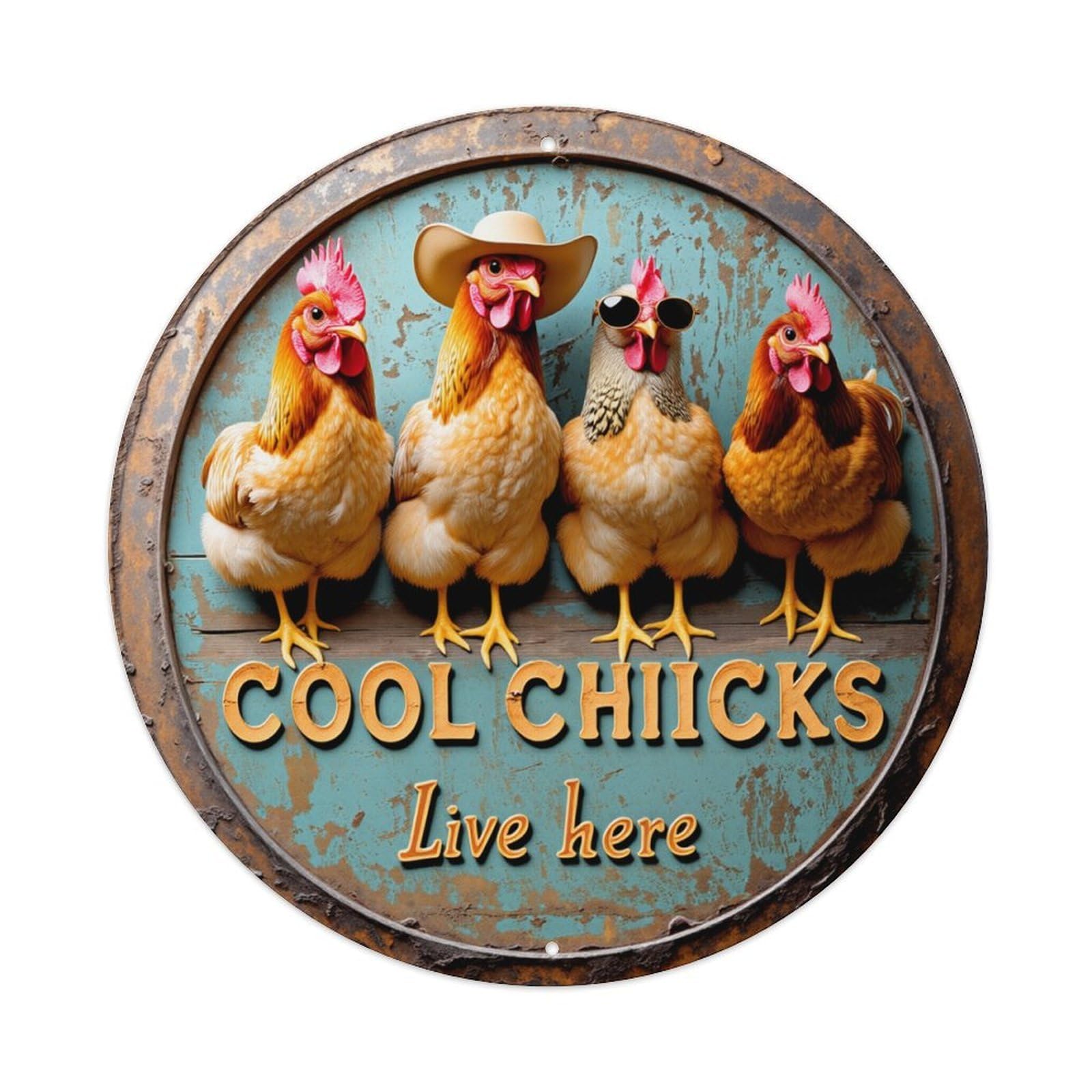 Cool Chicks Live Here Round Tin Sign Retro Metal Sign for Cafe Bar Pub Home Game Room Gym Club Wall Decoration Vintage Metal Poster 8x8 Inch