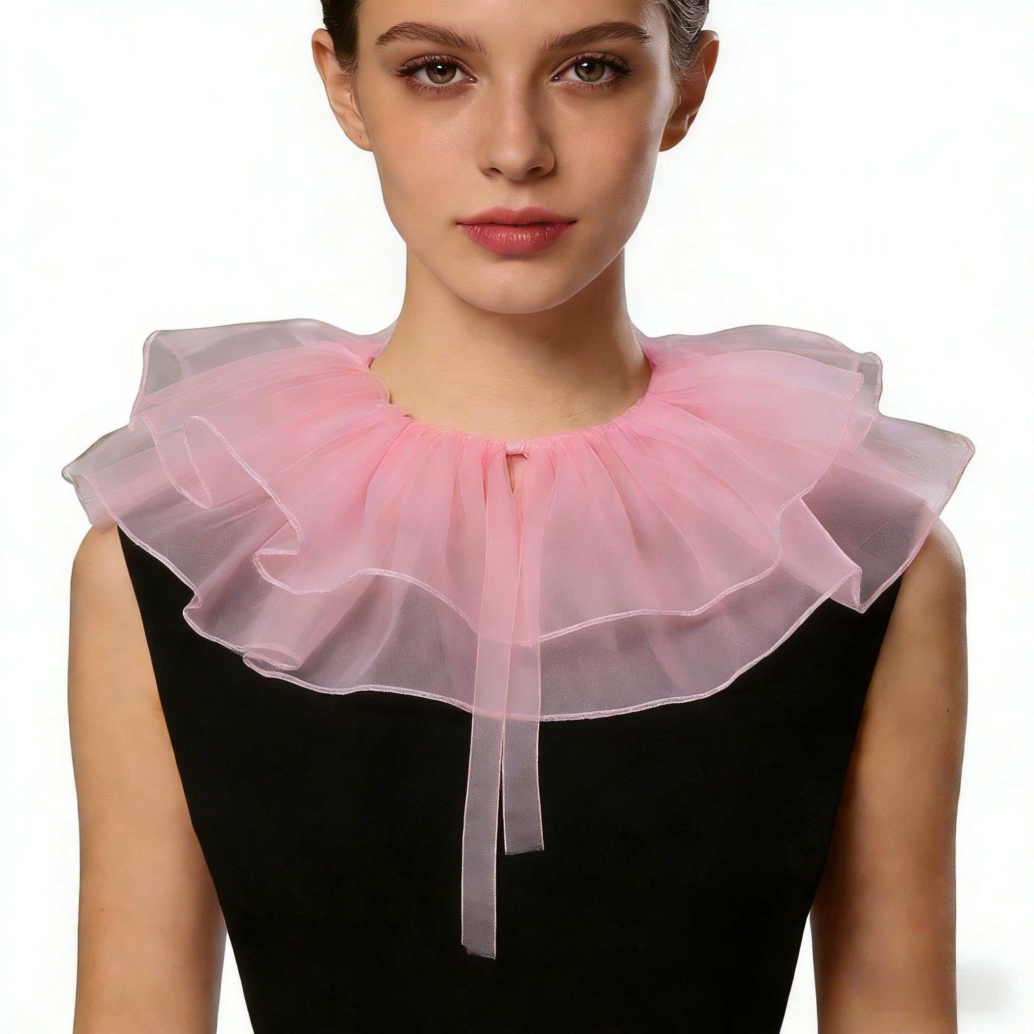 Mavikim Women's Court Ruffled Pleated Collar Lace-up Shawl Scarf Double-layered Victorian Elizabethan Neckwear