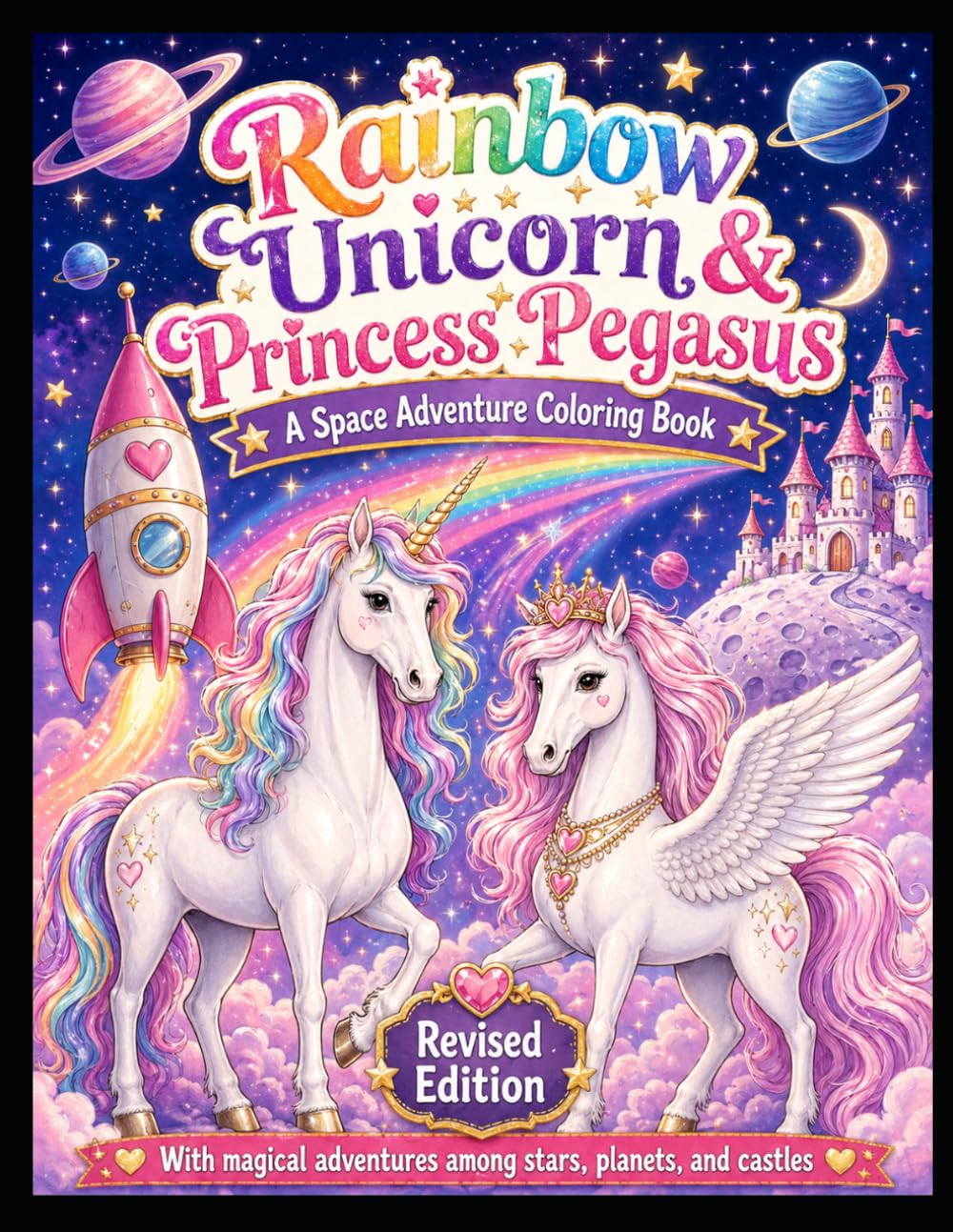 Rainbow Unicorn and Princess Pegasus coloring book