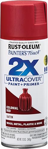 Rust-Oleum Painter's Touch 2X Ultra Cover 249082 - Pintura en aerosol, 12 oz, rojo satinado (Satin Colonial Red), 1 unidad
