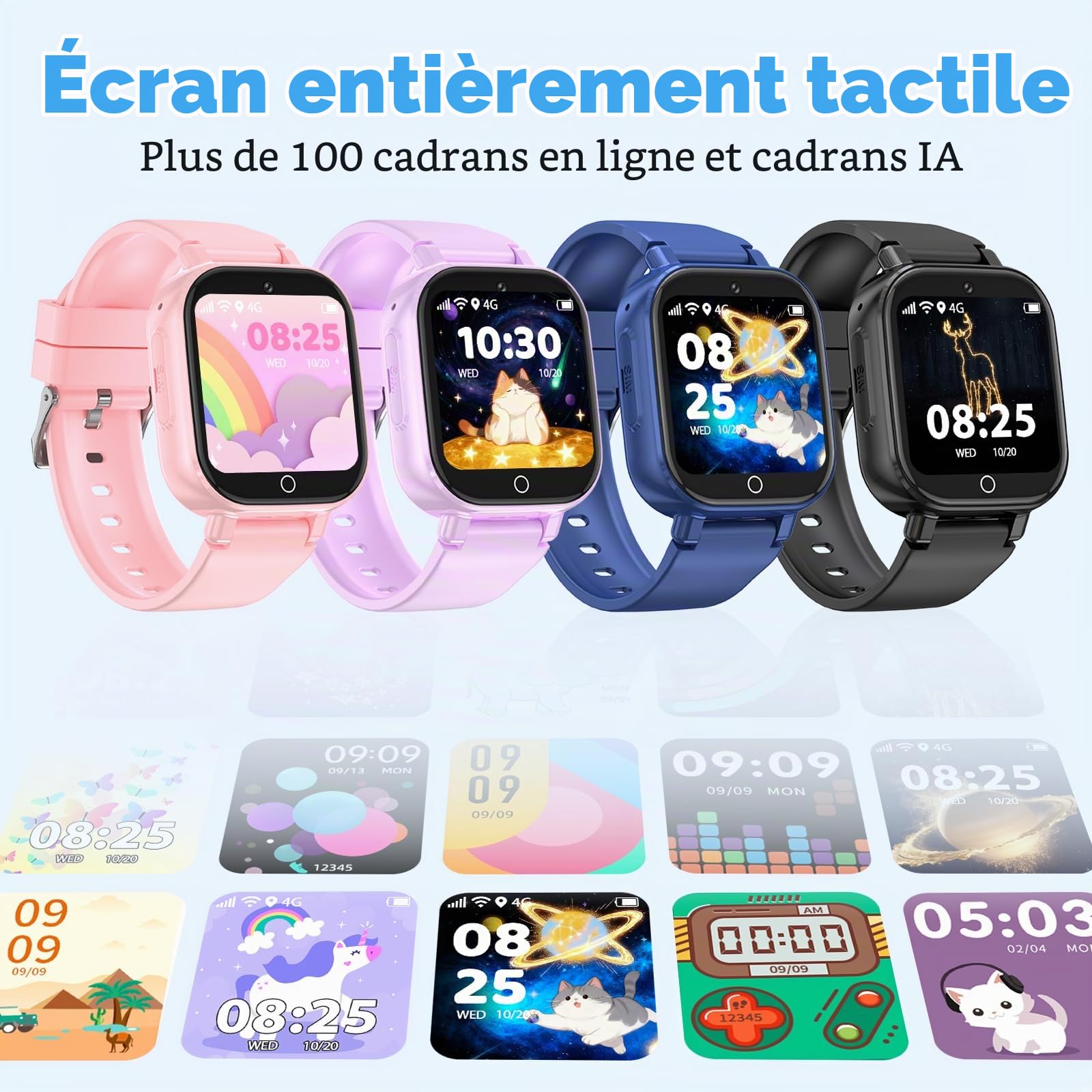 Montre Connectée Enfant, Smartwatch GPS/Téléphone/Appels Vidéo/Chat Vocal | SOS/Mode École/Réveil/Appareil Photo/Podomètre, Montre Intelligente Pour Enfant Cadeau pour Garçons et Filles, Violet