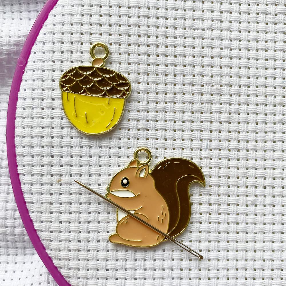 Squirrel Acorn Needle Minders, Magnetic Enamel Needle Nanny, Cross Stitch Embroidery Needlework Accessories