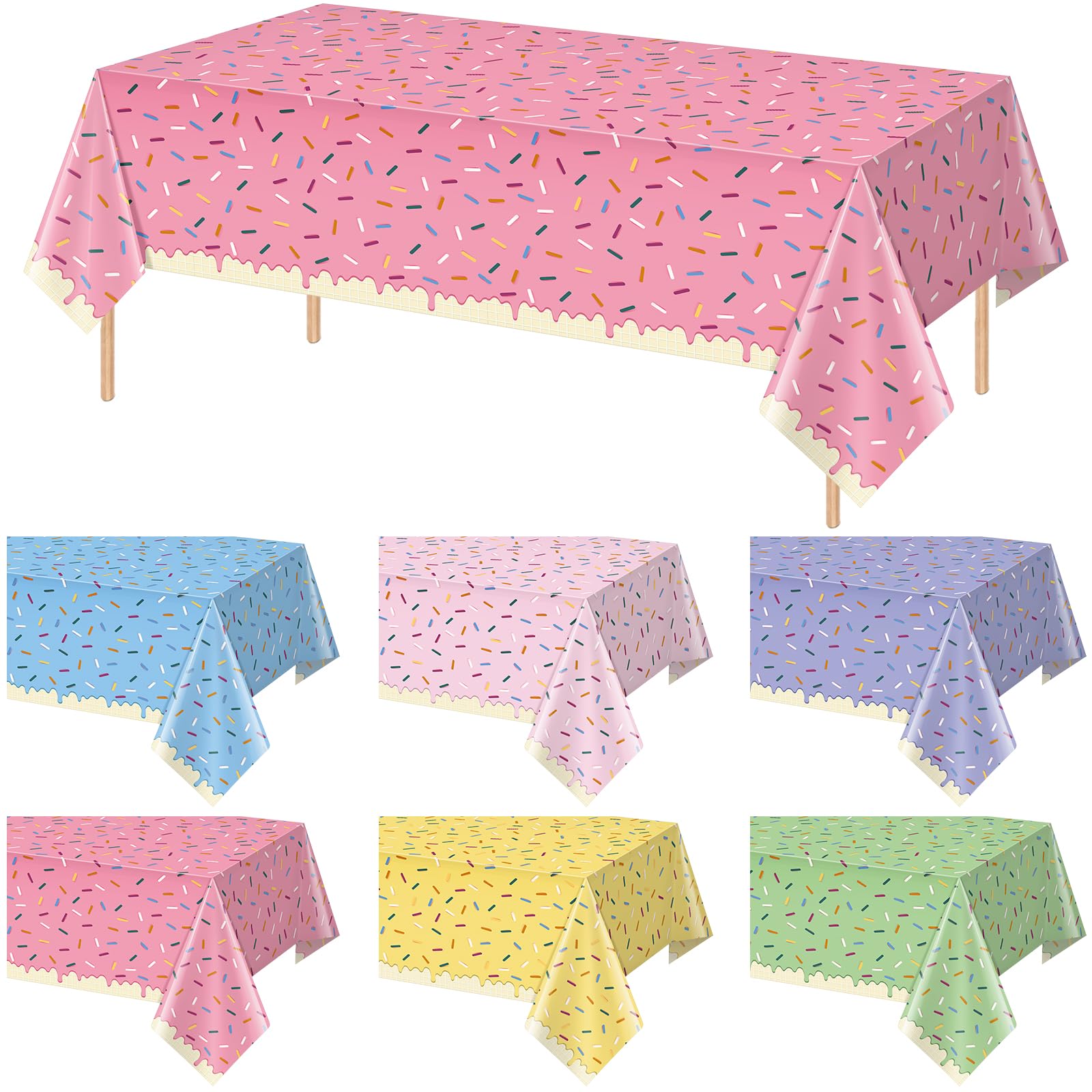 6 Pack 54 X 108 Inch Ice Cream Party Decorations Plastic Tablecloths | 6 Color Disposable Rectangle Table Covers for Baby Shower Sweet One Birthday Donut Themed Party Supplies