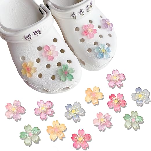 TecoKart® 12pcs Coquette Flower Croc Charms for Women Soft-Silicone | Easy-Attach | Night Light Flower | Decoration for Wo...