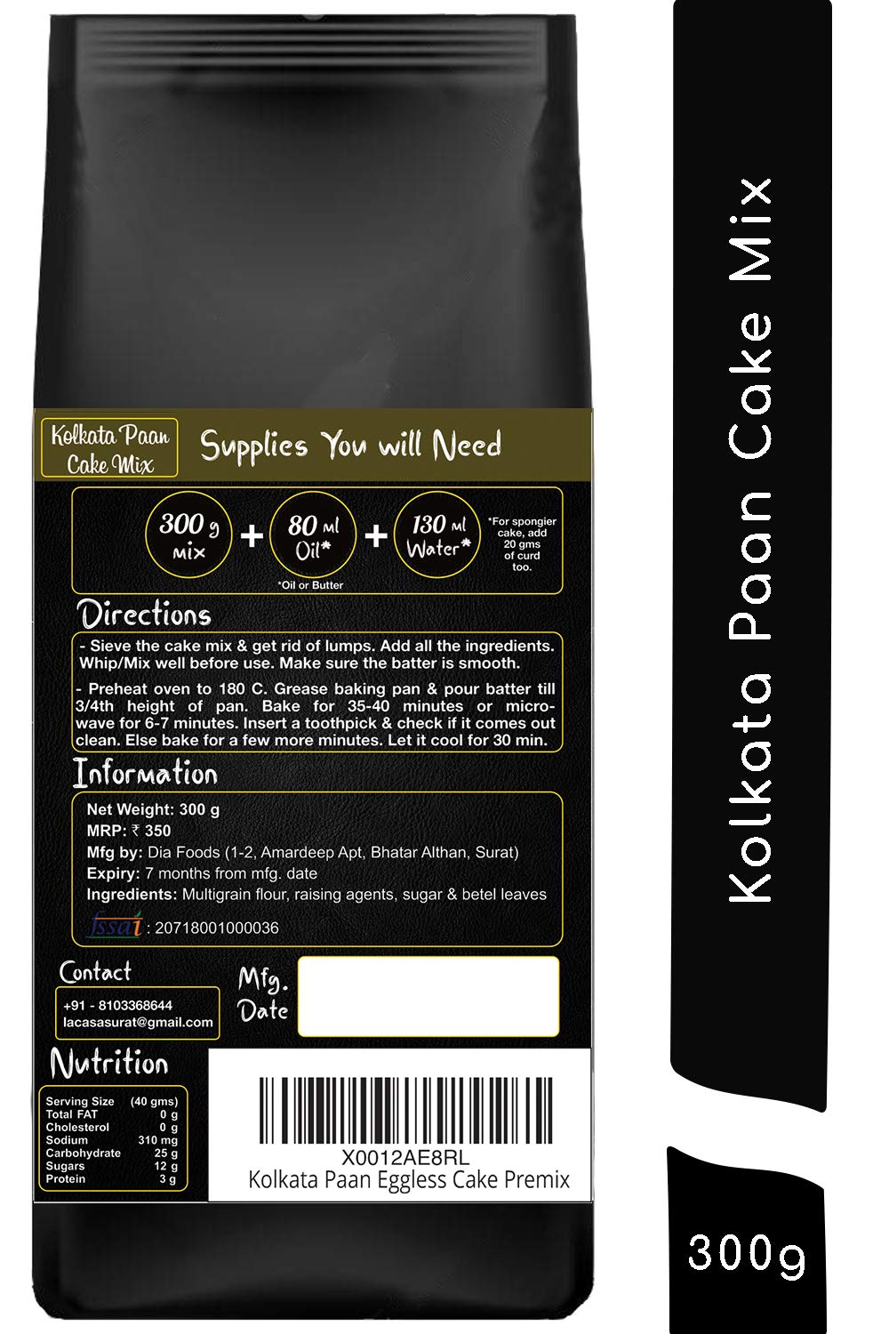 La Casa French Vanilla + Belgian Chocolate + Red Velvet + Black Choco + Paan Cake Mix | Combo Pack | Vegan | Super Moist | Pack of 5 | 5x300g | 4