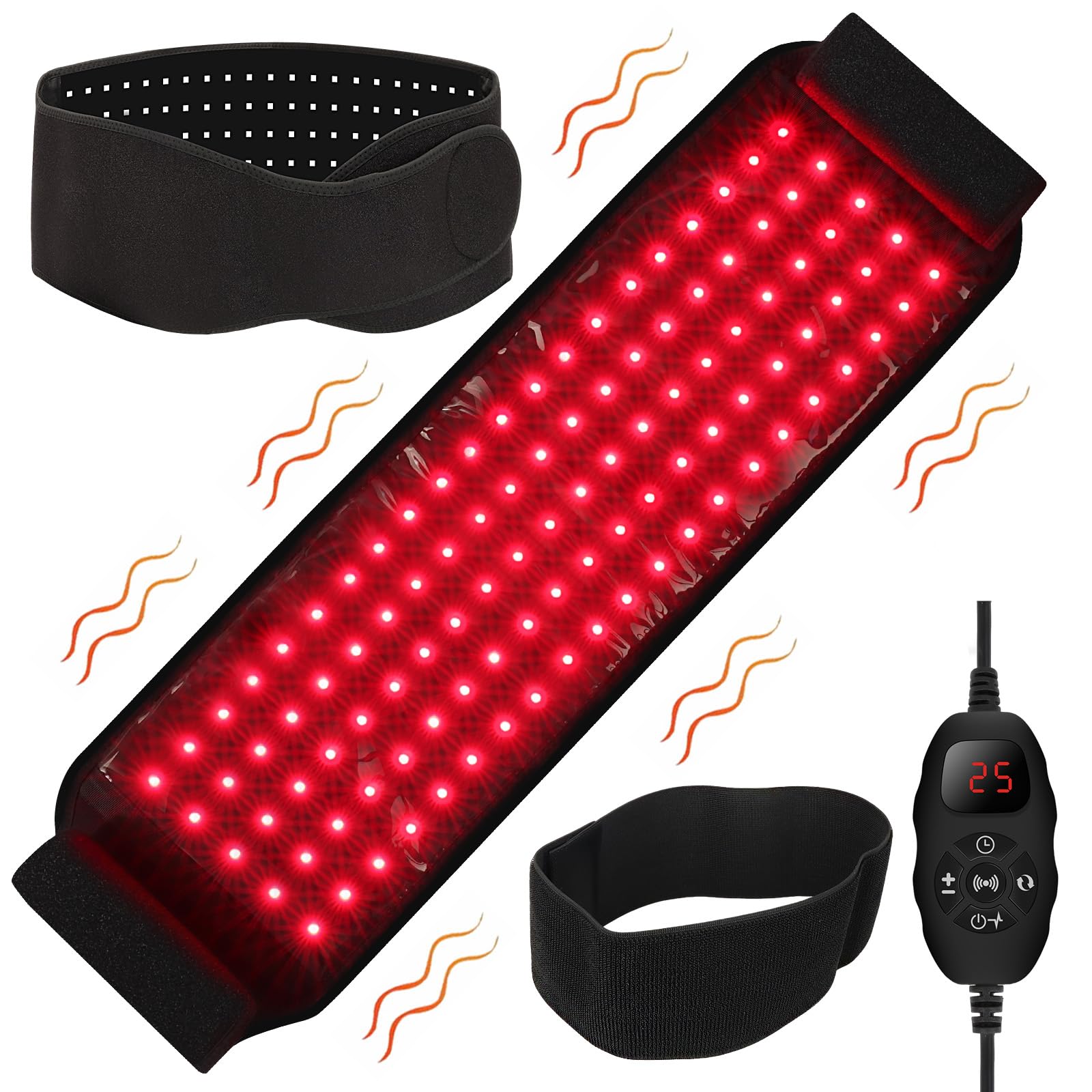 Red Light Therapy Belt for Body, 660nm&850nm Infrared Red Light Therapy Device with Vibration & Pulse, Massage Heating Pad LED Therapy Wrap for Back Shoulder Waist Muscle Pain Relief at Home - 1P