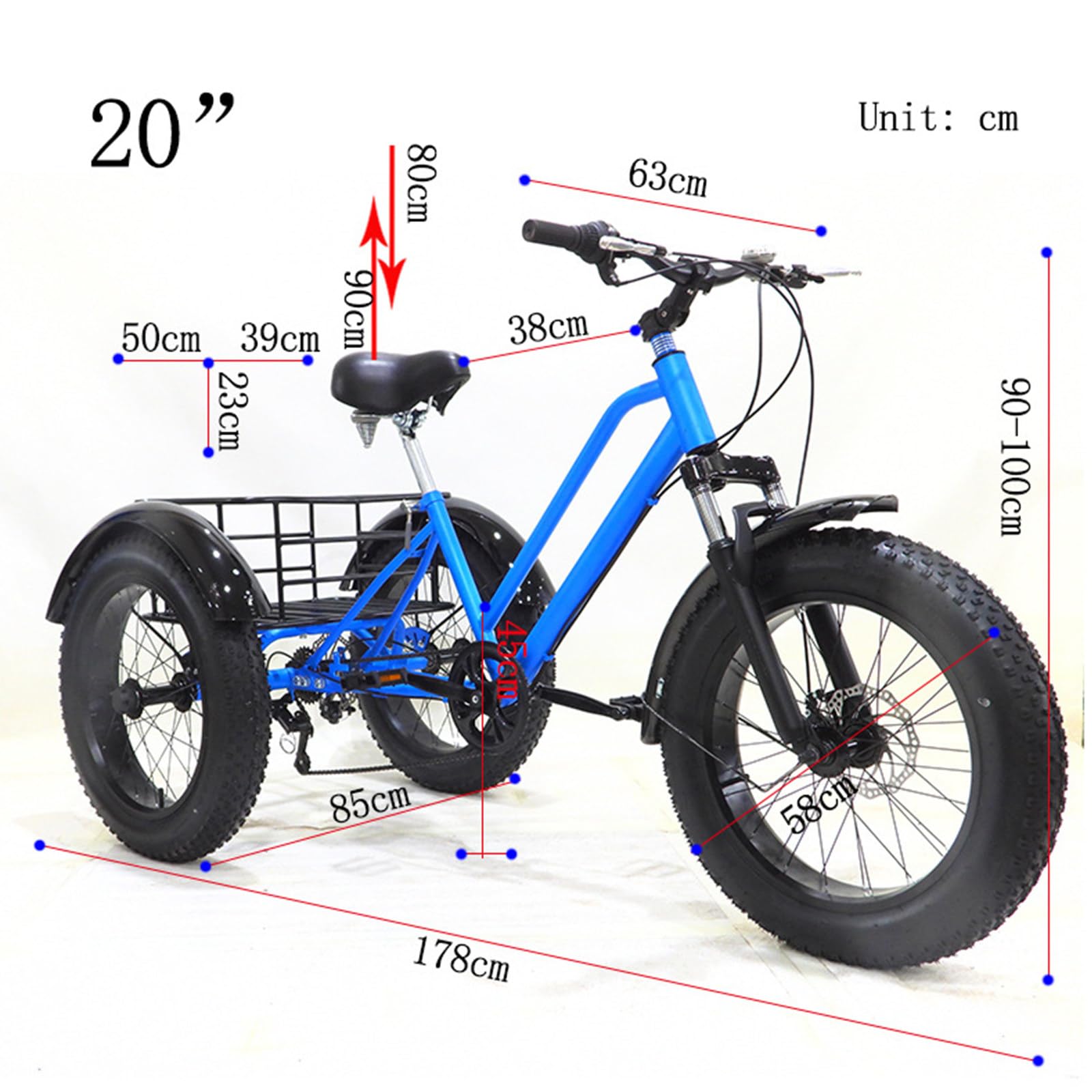 Bicicletta elettrica cargo per adulti, triciclo a 3 ruote, pneumatici larghi, portata 200 kg, bicicletta ad alta resistenza, cestino di grande capacità