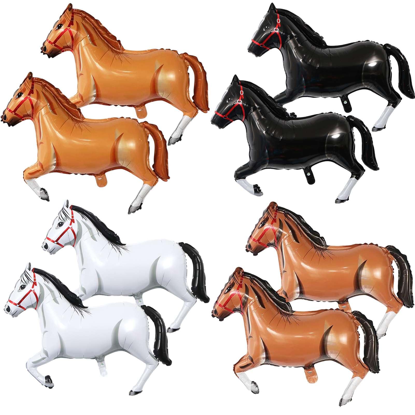 Lovoir 8 Pack Large Horse Balloons, Horse Shaped Aluminum Foil Balloons Brown Black White Horse Balloons for Horse Party Themed Cowgirl Cowboy Birthday Party Decorations, 30 Inch