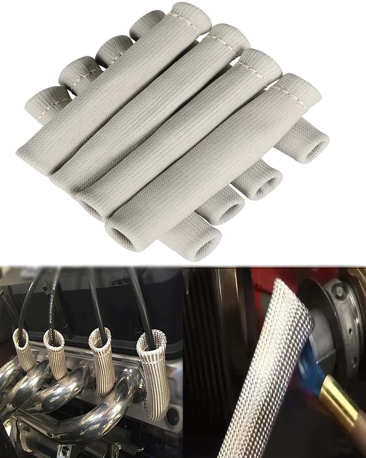Spark Plug Wire Protector Cover - 8 Pcs 6 Inch 2500°F Spark Plug Boot Heat Shield Sleeve, High Temp Fiberglass Thermal Sleeve Prevent Wire Melting for LS1 LS2 SBC BBC 350 454 Engine Header, White
