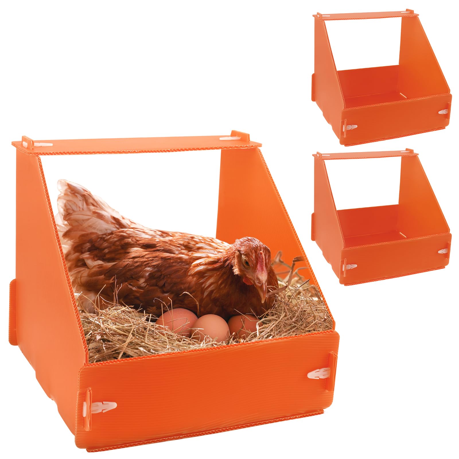 Touri 3 Pack Durable Chicken Nesting Boxes for Laying Eggs for Hens Ducks and Poultry, Orange