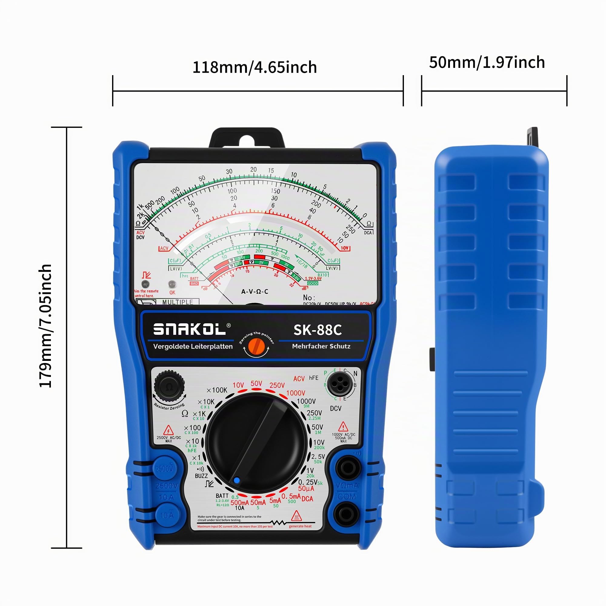 Zeiger Multimeter SK-88C Professionelle Analog Multitester,Multifunktions-Messung AC/DC 2500V Volt-Ammeter,Aus Piep Batterie Check mit Mantel Orange