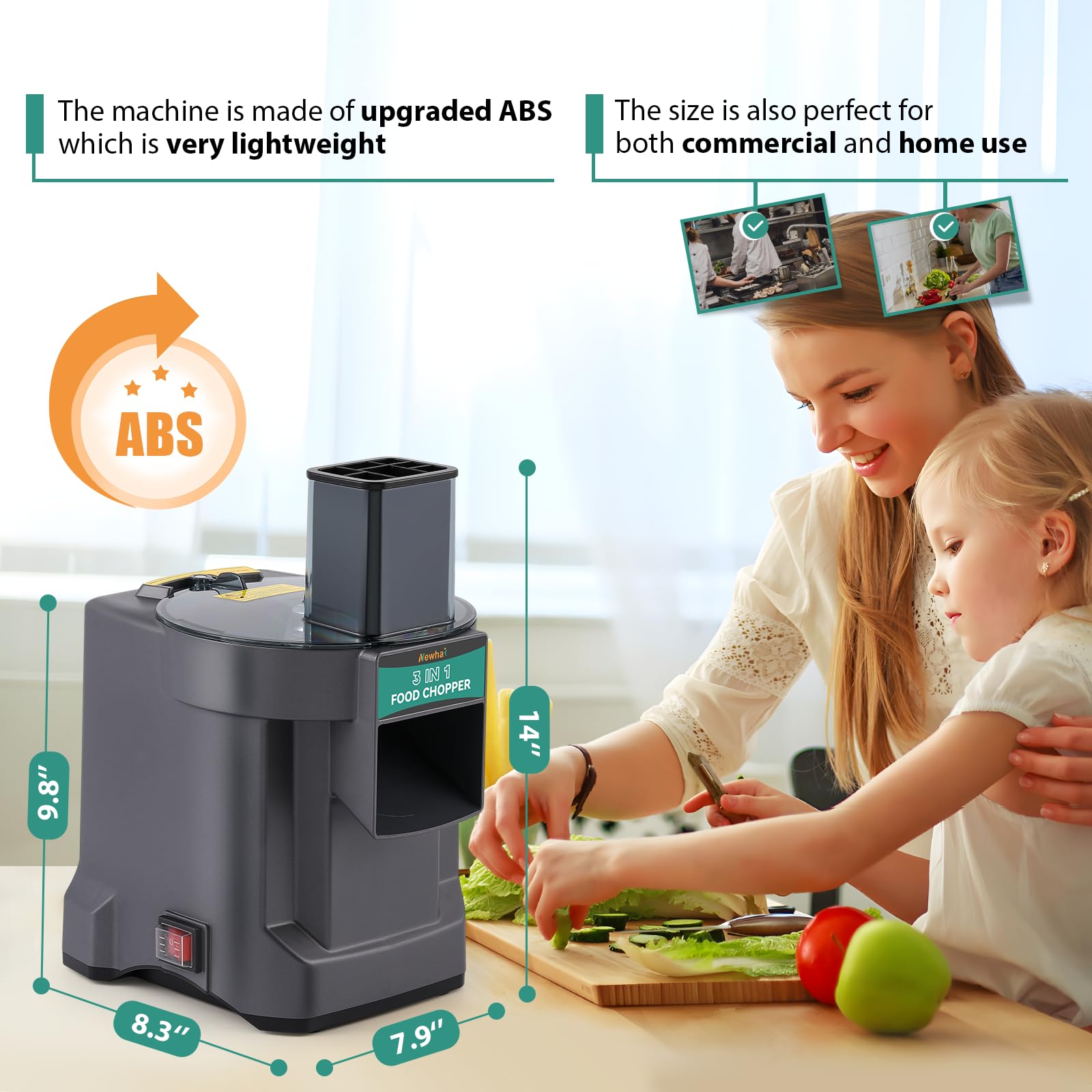 Trituradora eléctrica 3 en 1 para cortar verduras multifuncional, máquina automática de verduras y frutas, para uso comercial y doméstico, 110 V, 100 W 7
