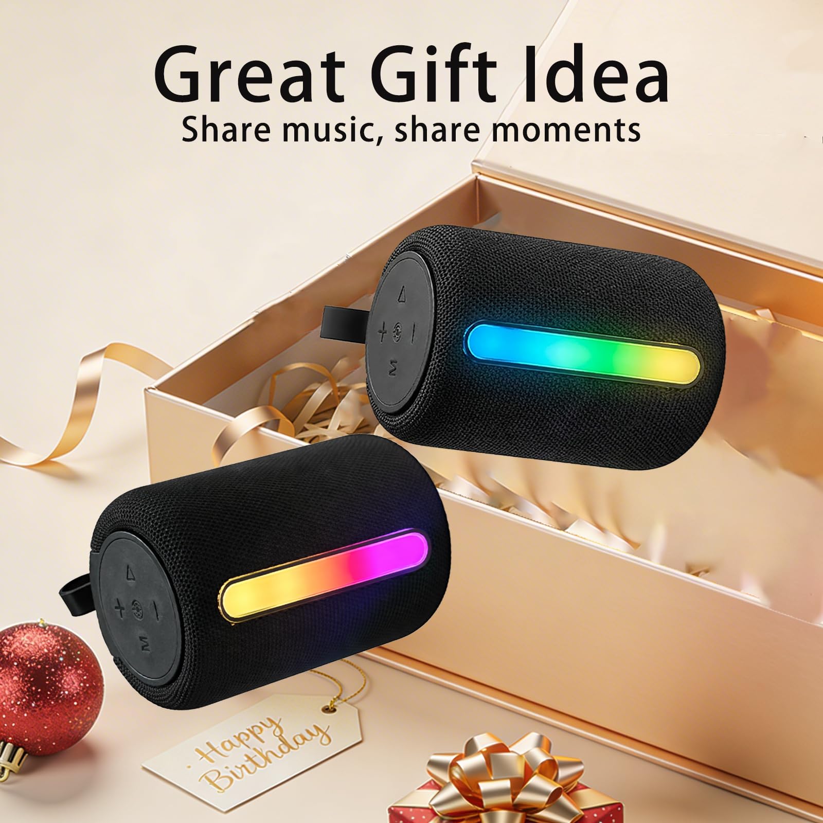 ABEAUROOSE Portable Bluetooth Speaker with RGB LED Light, Deep Bass Sound, Compact Loud Wireless Speaker for Home, Travel, Outdoor & Party (Black) — view 6