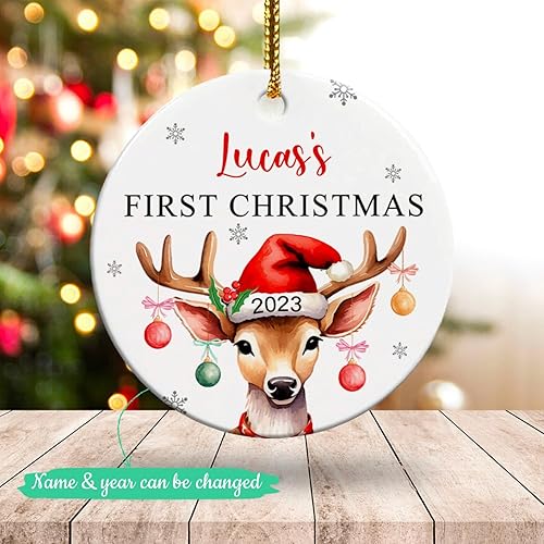 Vista 87 de Adorno de cerámica personalizado para la segunda Navidad del bebé, vaca lechera Feliz Navidad 2025, regalo personalizado para los amantes