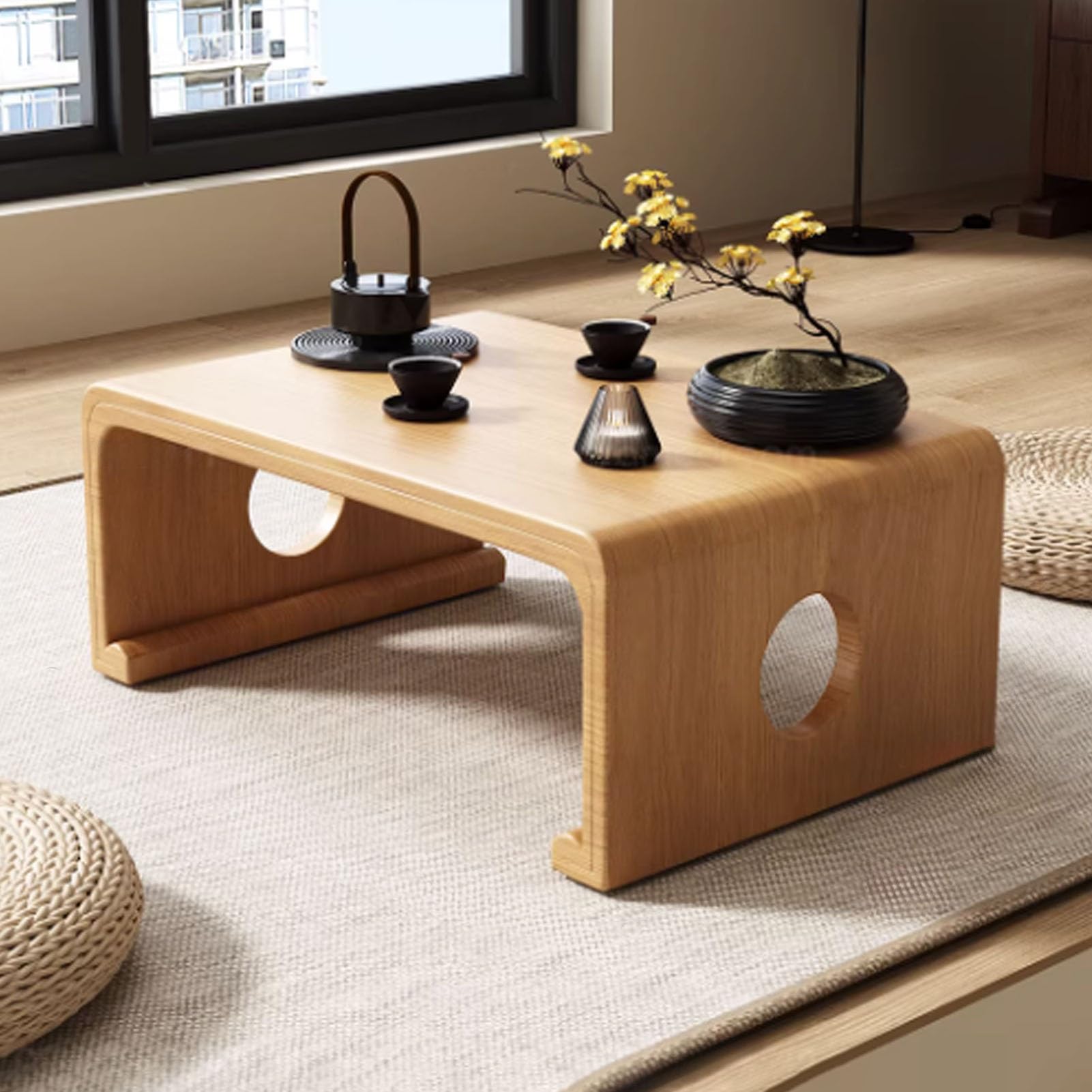 Table basse japonaise meuble en bois massif pour salon et chambre