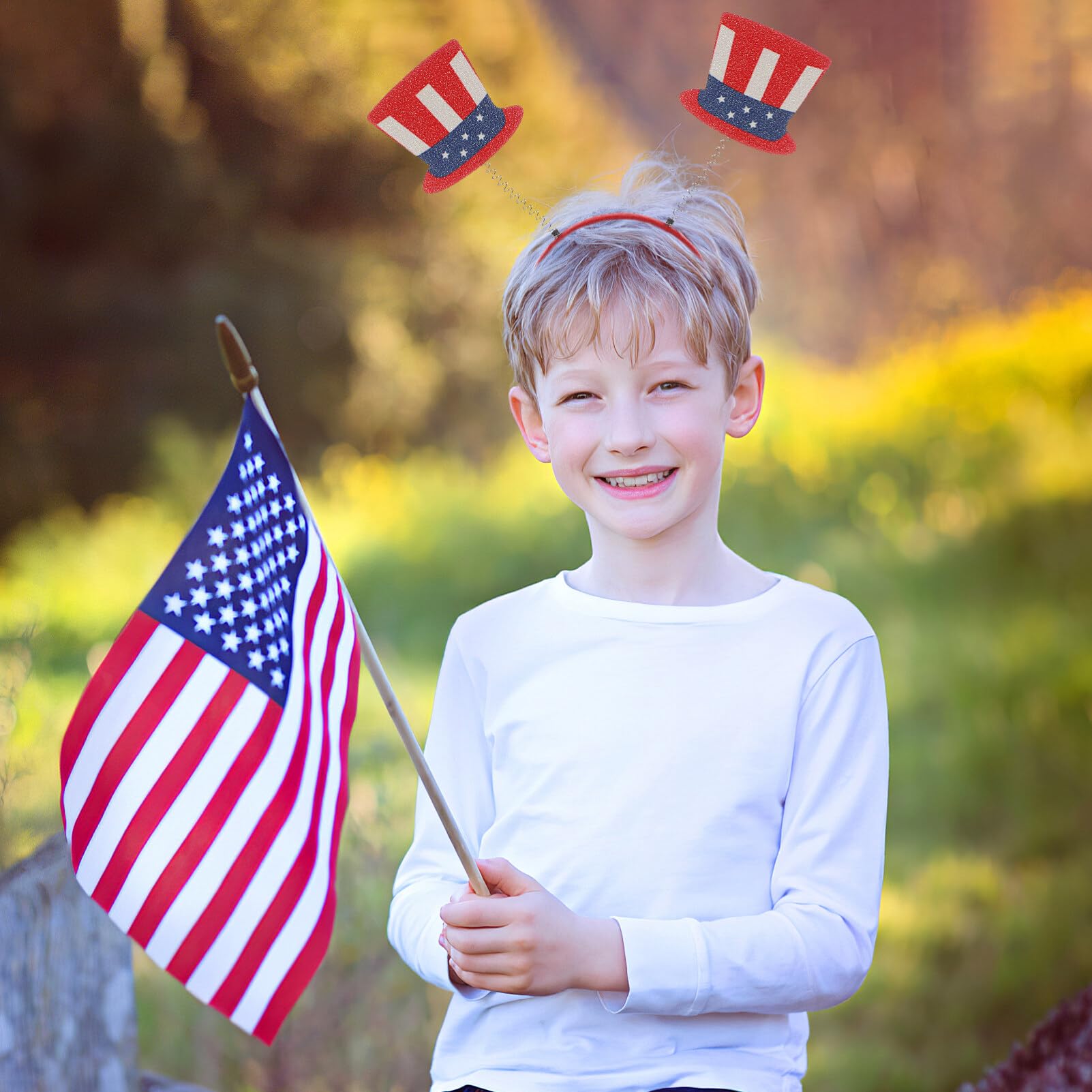 VALICLUD Cerchietto per capelli con stella, 4 pezzi, per festa del 4 luglio, con bandiera americana, cappello a cilindro, bopper, patriottico, per festa dell'indipendenza