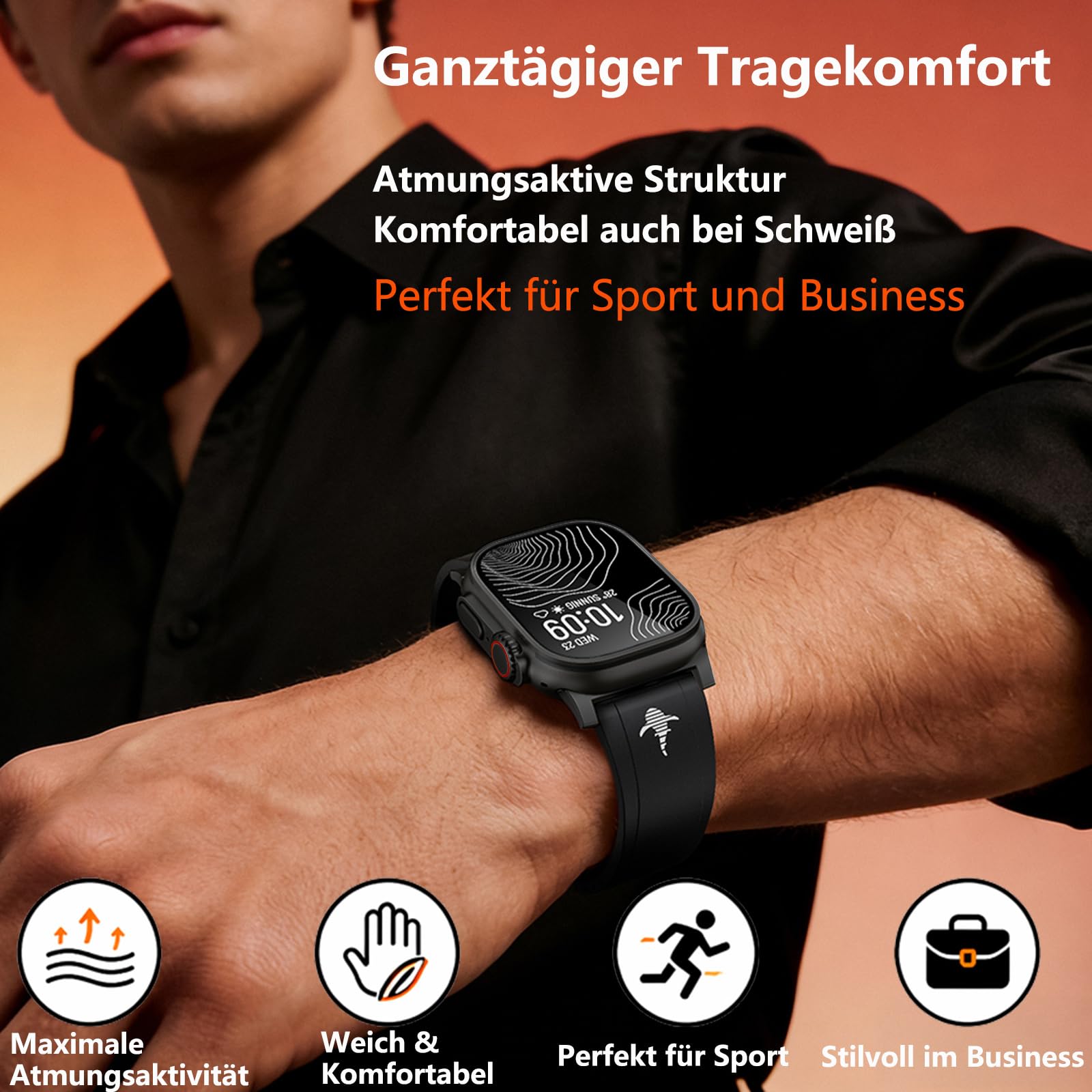 SEURE FKM Correa para Apple Watch 49 mm Sport The Shark | Edición en estilo industrial moderno 316L Acero inoxidable Cierre de mariposa para Apple Watch Ultra 3/2/1 Hombre