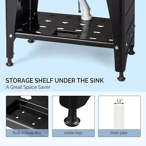 Miniatura 5 de ROVSUN Fregadero de plástico de 20 galones con grifo caliente y frío, versión mejorada, altura mejorada, capacidad de carga de 150 libras, perfecto