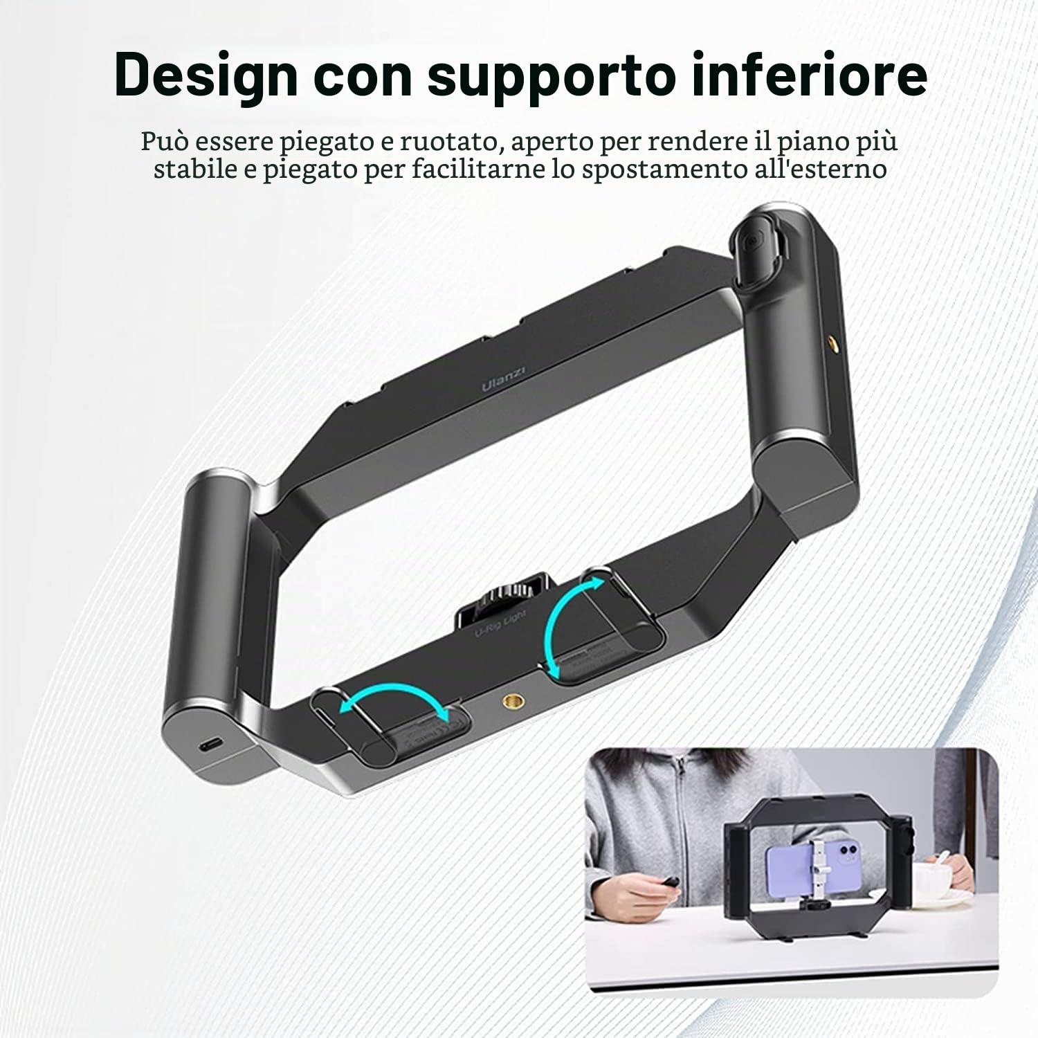ULANZI U-Rig Smartphone Video Rig con Luce, 2500K-9000K, Stabilizzatore per Telefoni Cellulari, Compatibile con iPhone Galaxy Huawei, Smartphone da 4-7 Pollici e Fotocamere SLR