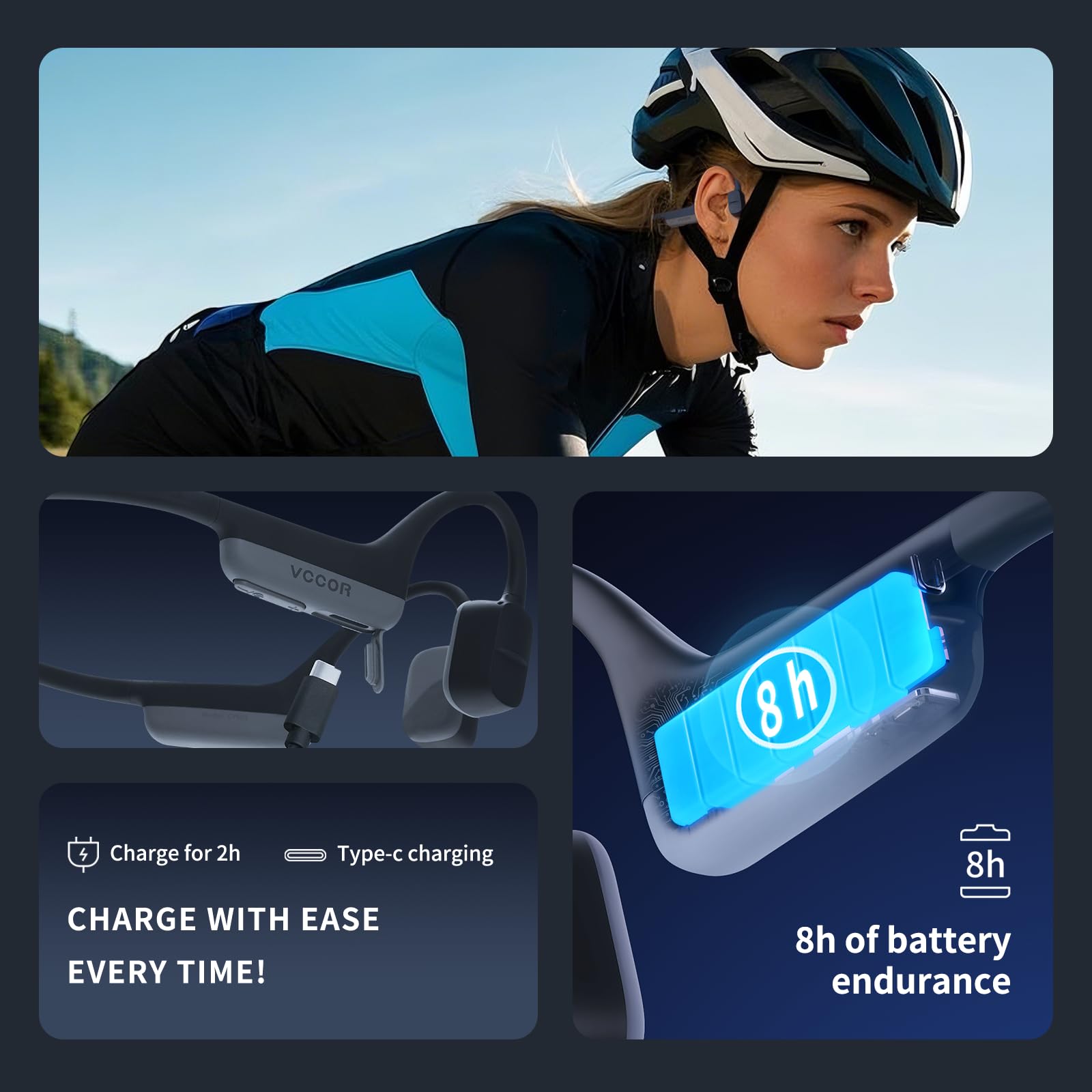 Auriculares deportivos Bluetooth de oreja abierta, color gris, auriculares inalámbricos de conducción ósea