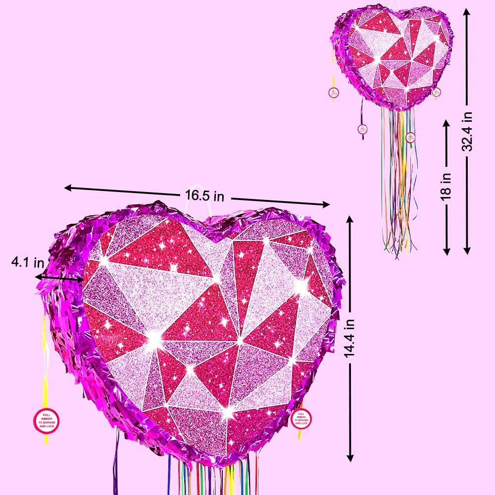Pull String Purple Heart Pinata for Girls | Birthday Valentine’s Day Wedding Party Decoration, Anniversary Party Supplies, 16 Inch