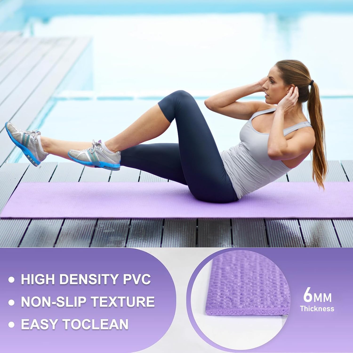 Lot de 6 tapis de yoga en vrac avec 6 sangles de transport, 173 x 61 x 0,4 cm, tapis de yoga antidérapant pour entraînement, étirements