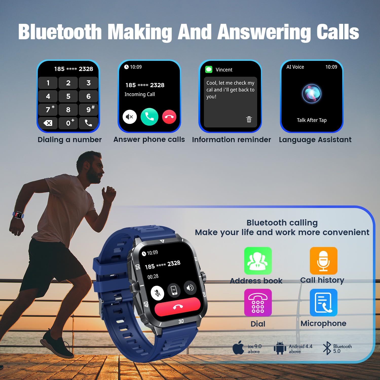 Orologio Smartwatch Uomo Compatibile Android con iOS Cellulare: 2,0" Touch Orologi Fitness Watch Digitale Sportivo Chiamate Contapassi Sanguigna Pressione Impermeabile Bluetooth Cardiofrequenzimetro