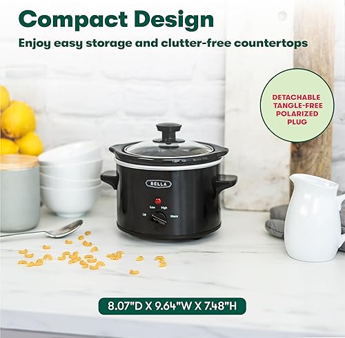 Miniatura 3 de BELLA Olla eléctrica de cocción lenta de 1.5 cuartos de galón, apta para lavavajillas, olla de cerámica extraíble y tapa de vidrio, temperatura