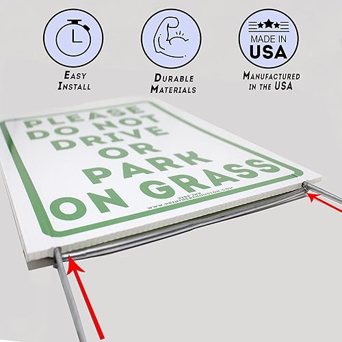 Vista 3 de VIBE INK Letrero de 12 x 18 pulgadas con texto en inglés Please Do Not Drive Or Park On Grass Yard, con estacas en H de 15 pulgadas incluidas