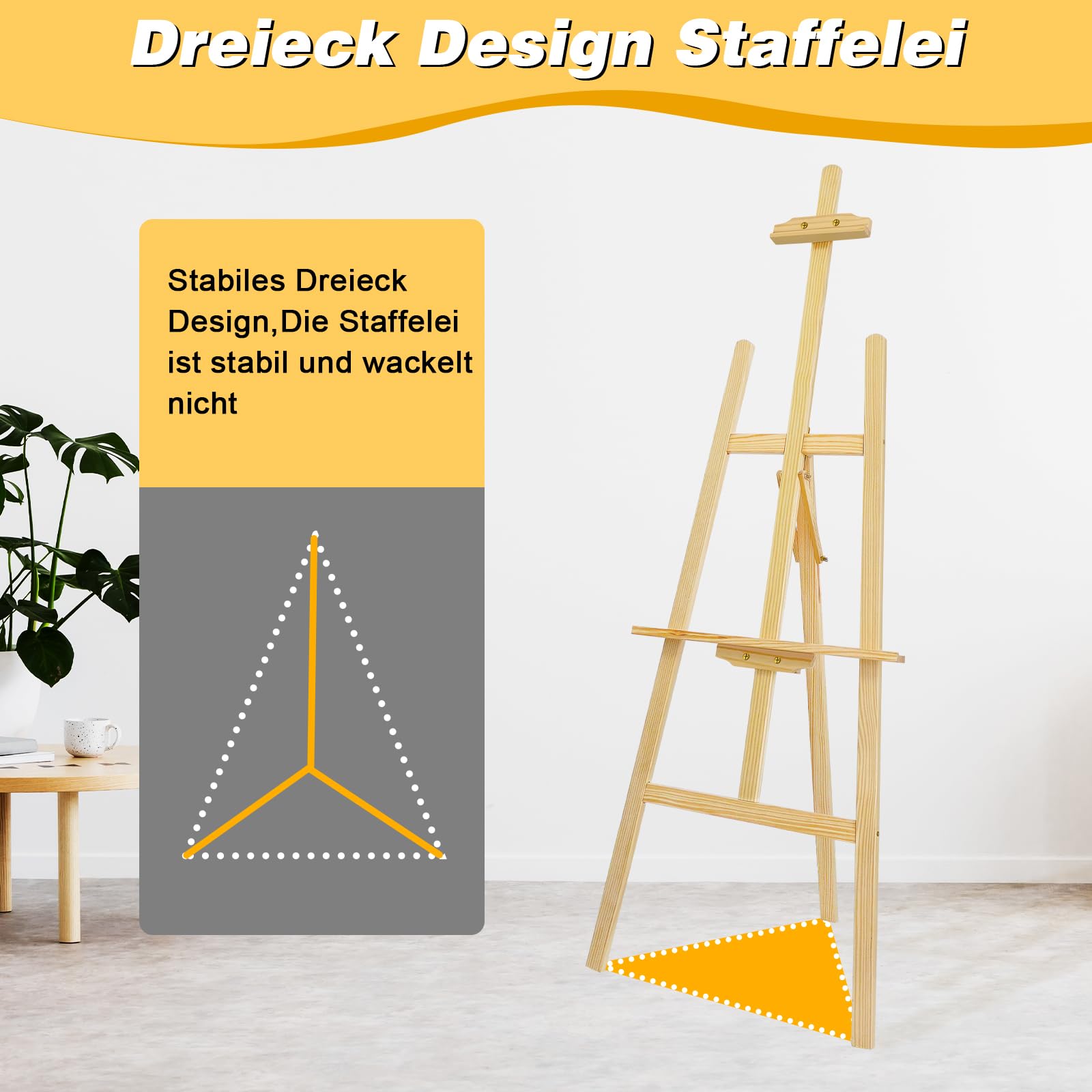 Chevalet en bois réglable de 150 cm pour toile jusqu'à 116 cm – Chevalet de terrain robuste pour adultes et enfants, idéal pour la peinture, le ding et les projets créatifs