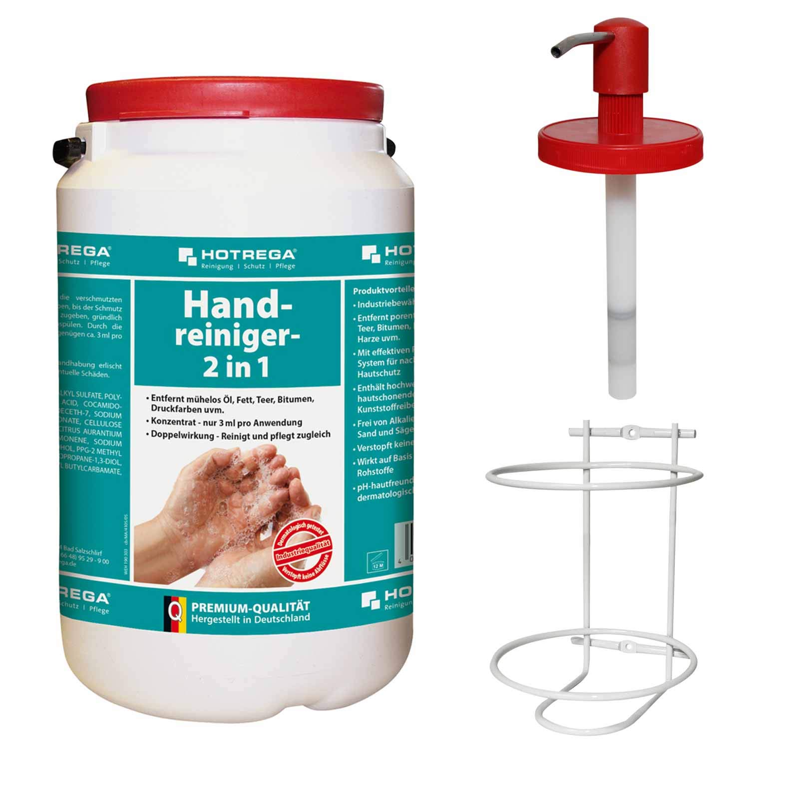 HOTREGA Handreiniger 2in1 3L Eimer | Profi Handwaschpaste mit Rückfettung | Inklusive Spendersystem & Wandhalterung | Maismehl Reibemittel gegen Öl & Fett | Mikroplastikfrei | PH-hautneutral | Sanft