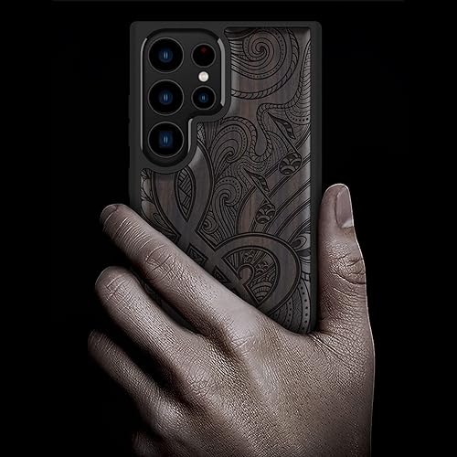 Miniatura 2 de Carveit Funda de madera para Galaxy S23 Ultra madera natural y TPU suave negro a prueba de golpes, diseño único de madera compatible con Samsung S23