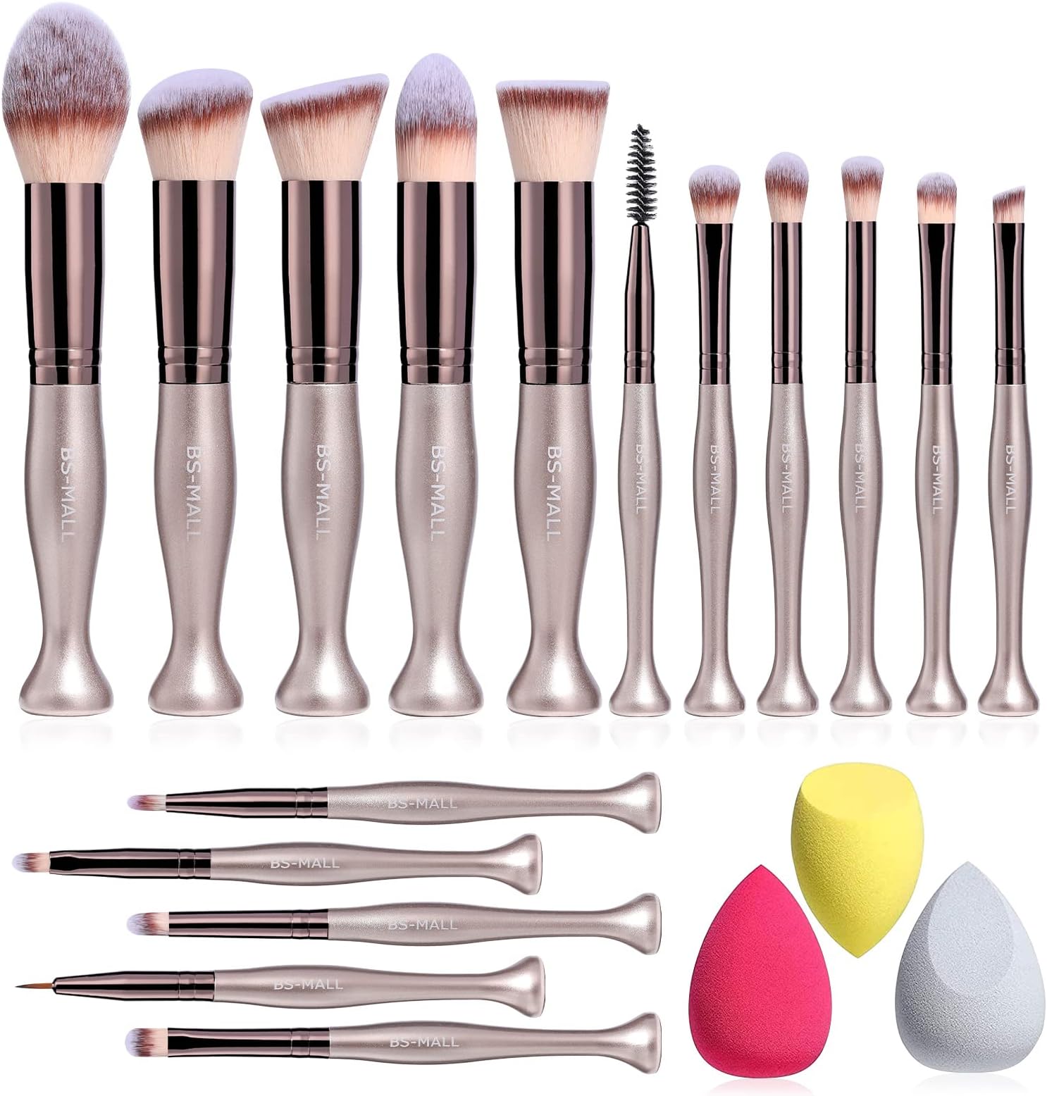 BS-MALL Makeup Brushes Stand Up Premium Synthetic Foundation Powder Concealers Eye Shadows (16champange)
