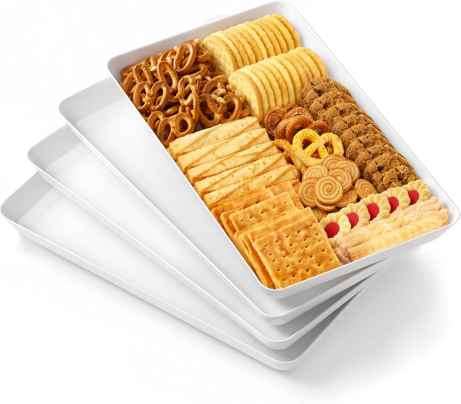 4 pcs Serving Tray, Grilling BBQ Accessories, Serving Platters for Snacks, Fruit, Reusable Plastic Trays for Serving Food and Pantry Organization in Kitchen & for EasterParties