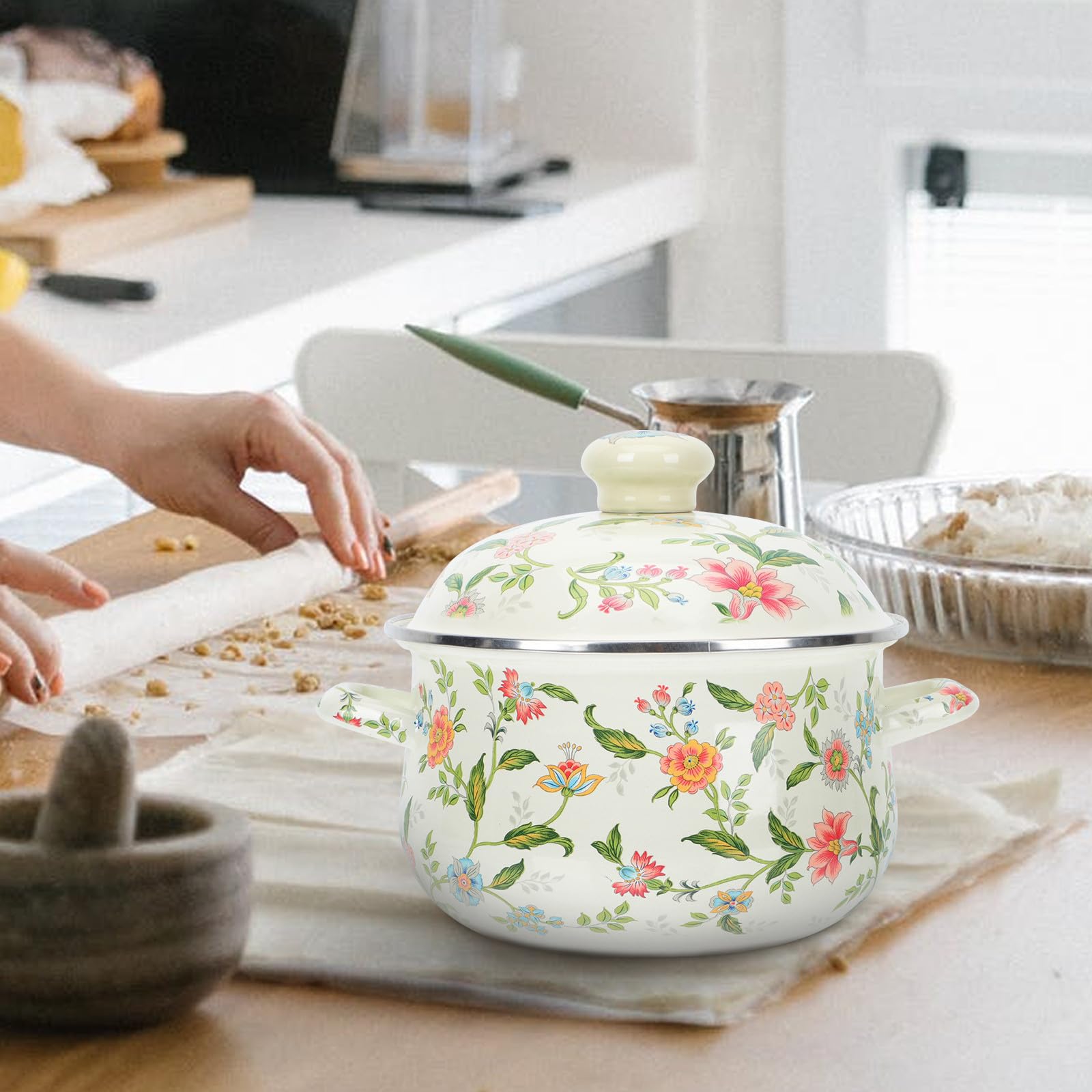 Pentola in Smalto Casseruola per Zuppa, Fondo Piatto | 1 Pezzo, Stile Vintage, Uso Domestico, Cottura e Stufatura, Superficie Liscia e Pratica