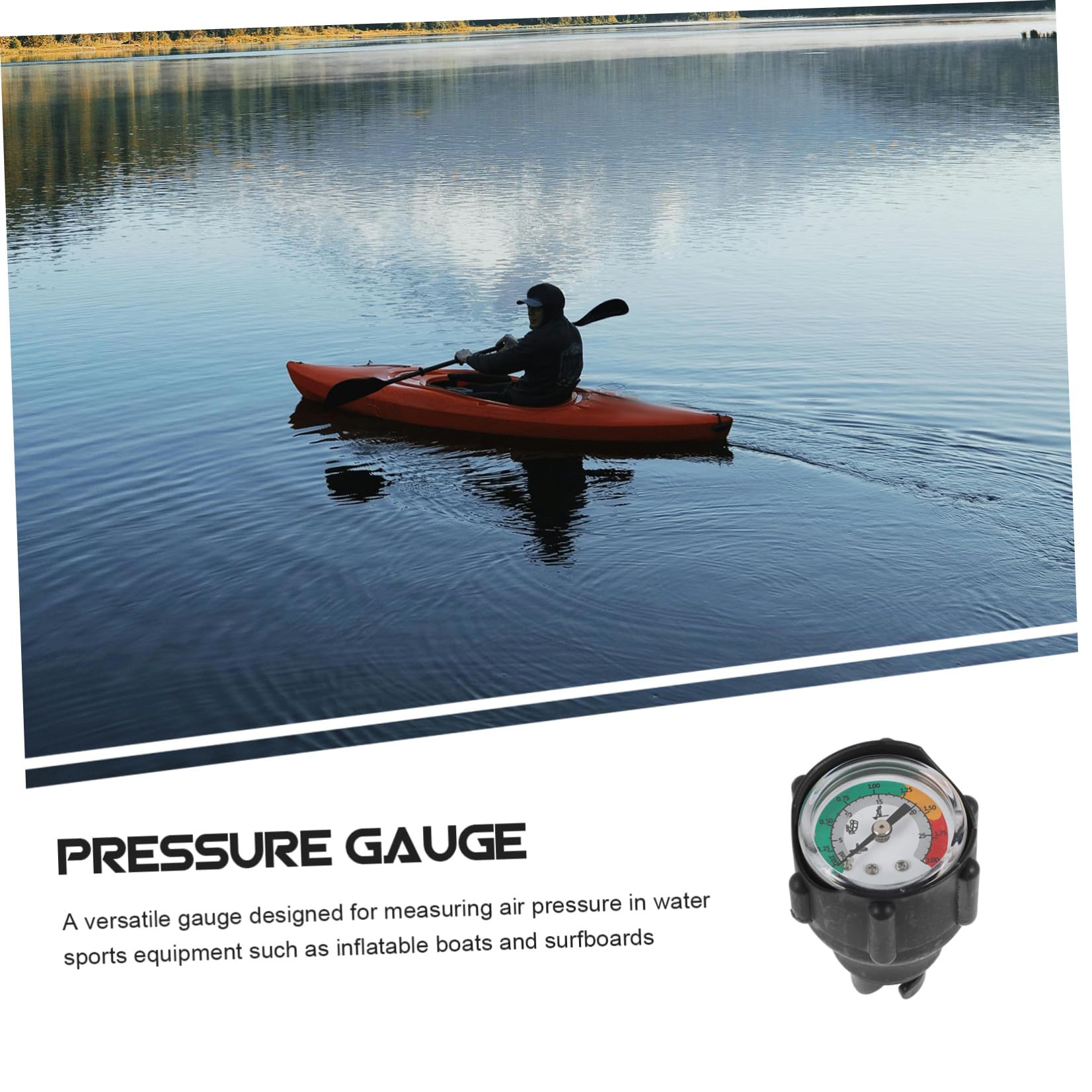 Manometer Druckluft für Kajak und Surfbrett Vielseitiger Druckprüfer aus Kunststoff und Edelstahl mit Leicht Ablesbarer Anzeige für Wassersportausrüstung