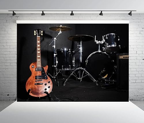 Miniatura 5 de BELECO Telón de fondo de tela de 7 x 5 pies para fotografía, instrumentos musicales, guitarra, batería, banda de música, espectáculos en vivo,