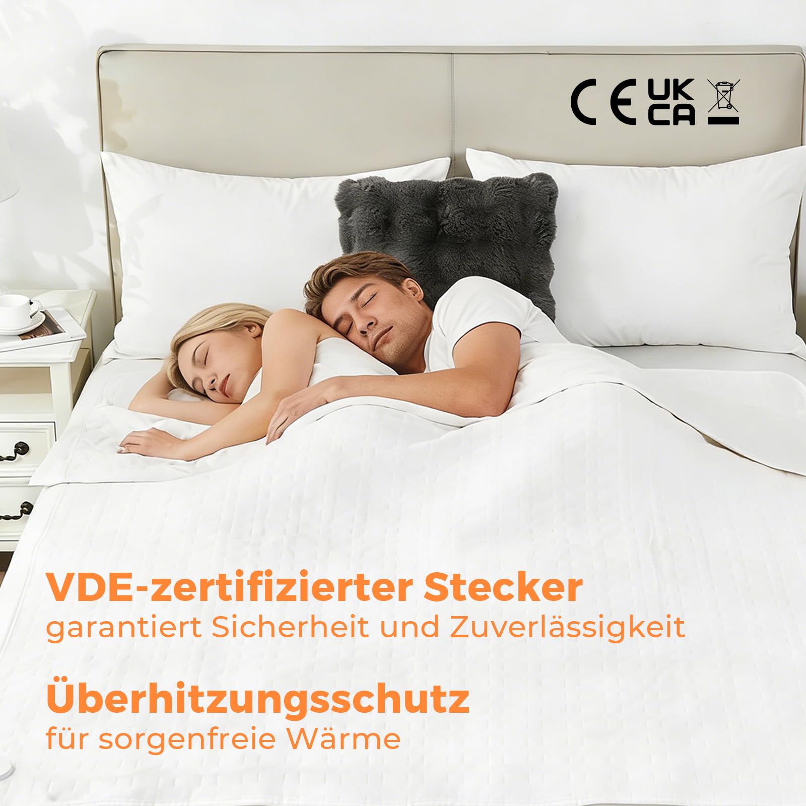 CELESTA Wärmeunterbett 150x80cm, Heizdecke mit 3 Temperaturstufen, LED-Controller & Überhitzungsschutz, maschinenwaschbar & atmungsaktiv, Weiß