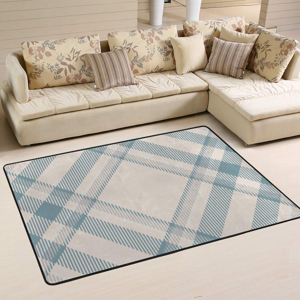 Tapis de salon bleu Ruchen grand format motif écossais et tapis grand séjour