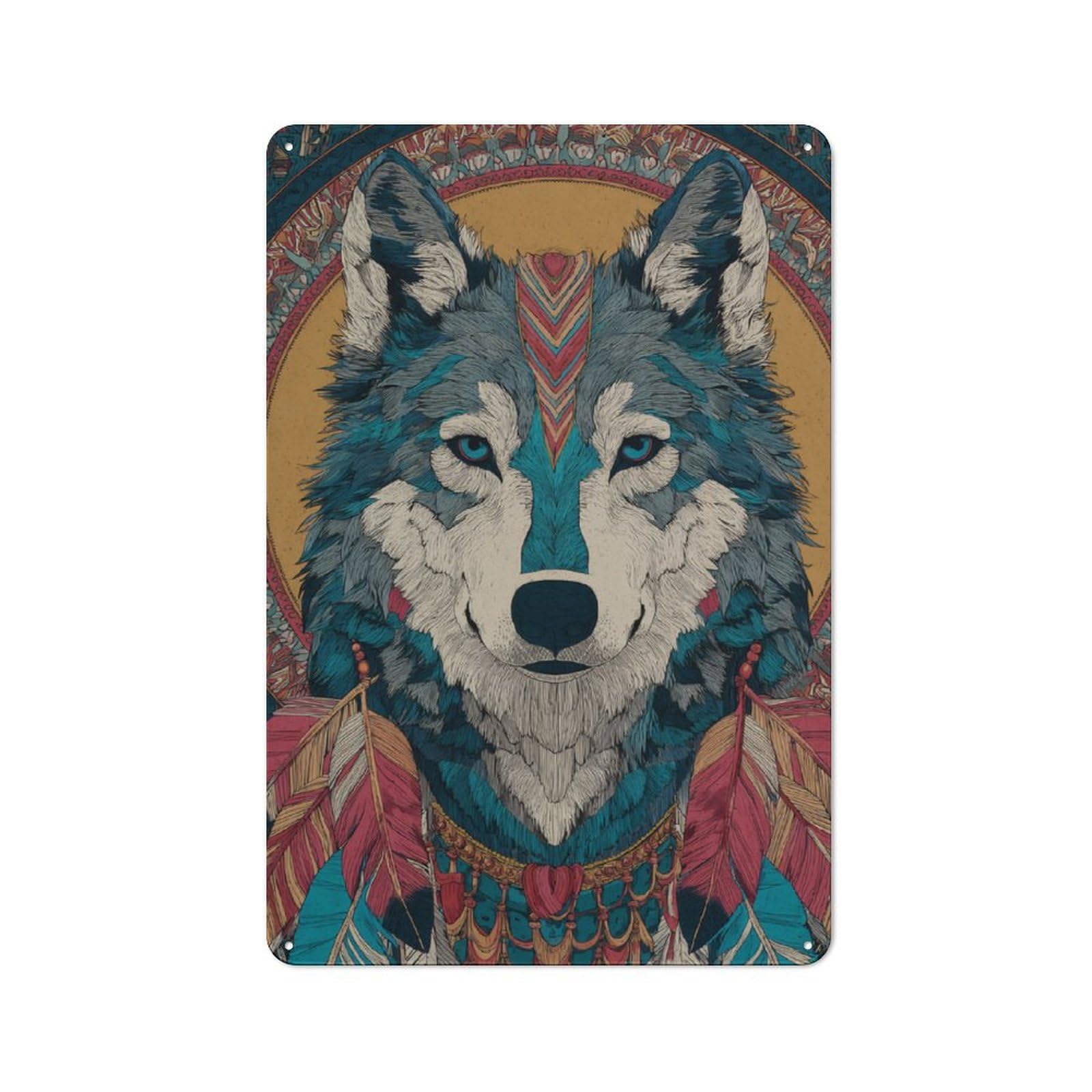 Junmoney Vibrant Wolf Artistry Retro Metal Wall Sign 30X20cm With For Bar Or Restaurant, A Housewarming Gift For Hospitality Decor Collectors