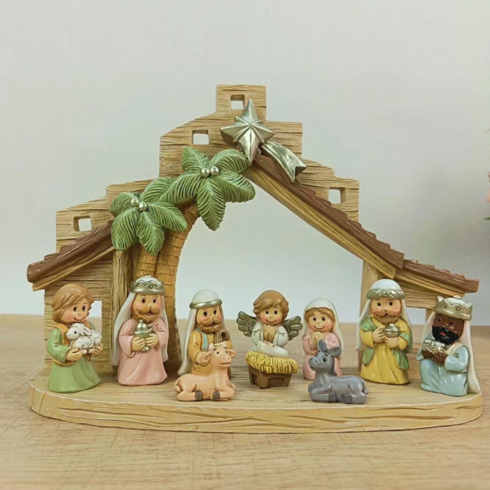 Presepe di Natale statuette in resina scena stabile Sacra Famiglia Decori da collezione Figura da tavolo Ornamento Figurine
