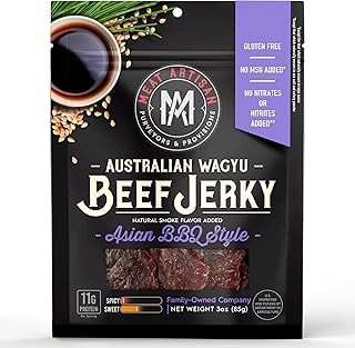 Meat Artisan Beef Jerky - Australian Wagyu Asian BBQ Style - High Protein Snack - Gluten Free No MSG - Premium Gourmet Natural 3oz (85g)