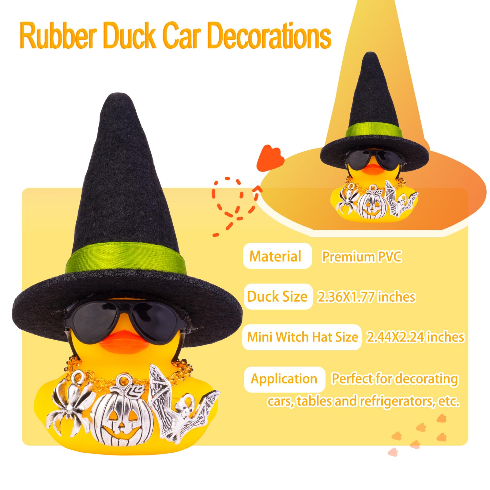 Anatra Decorativa Per Auto Di Gomma - Edizione Halloween Con Cappello Da Strega E Occhiali Da Sole