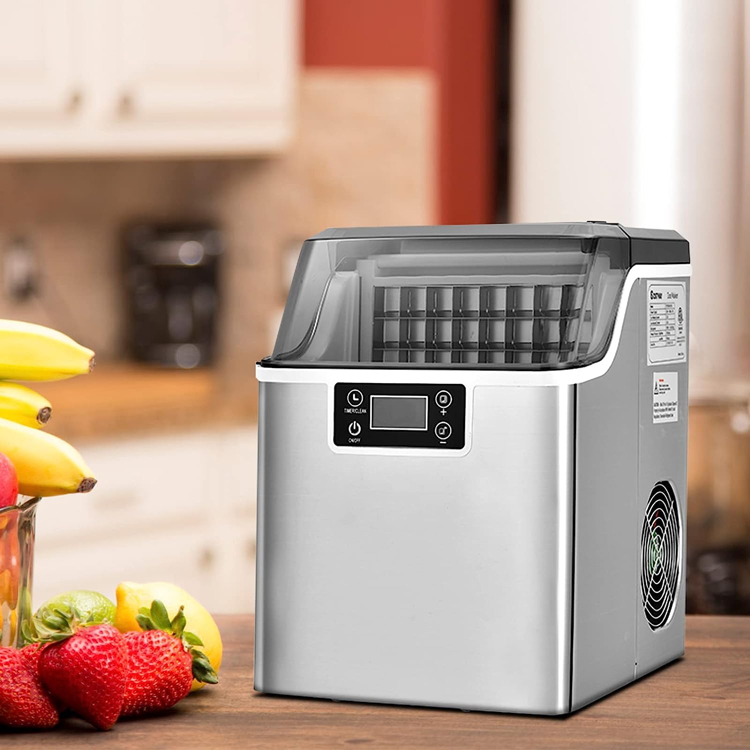 GOPLUS Eiswürfelmaschine, 18 kg/24 Std. Eiswürfelbereiter, Ice Cube Maker mit 3,2 L Wassertank & 1,2 kg Eiskorb & Eiswürfelschaufel, 24 Eiswürfel in 15-20 Minuten, Für Haus Büro Party