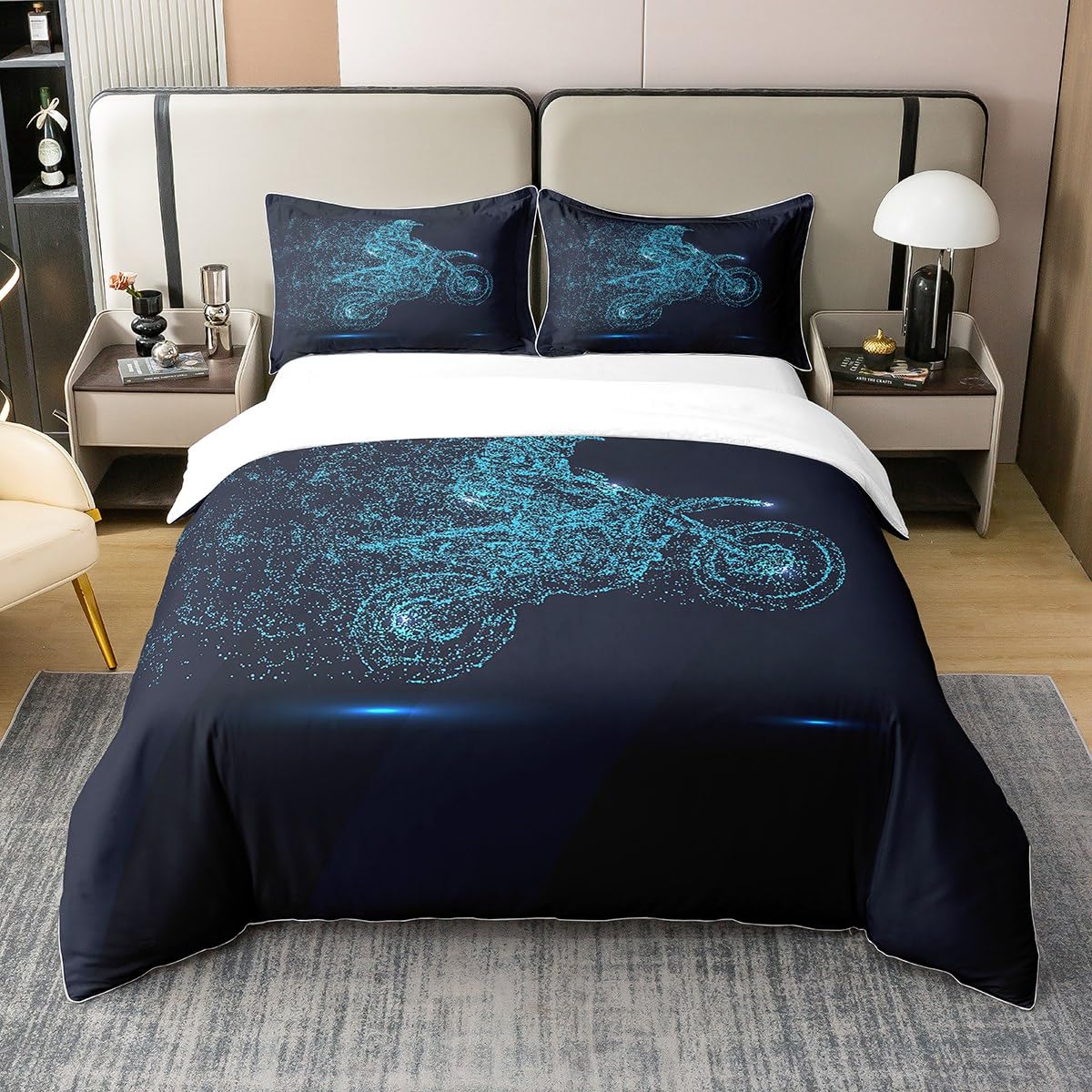 Homewish Teens Dirt Bike 100% Cotton Duvet Cover Single, Motocross Rider Bedding Set
