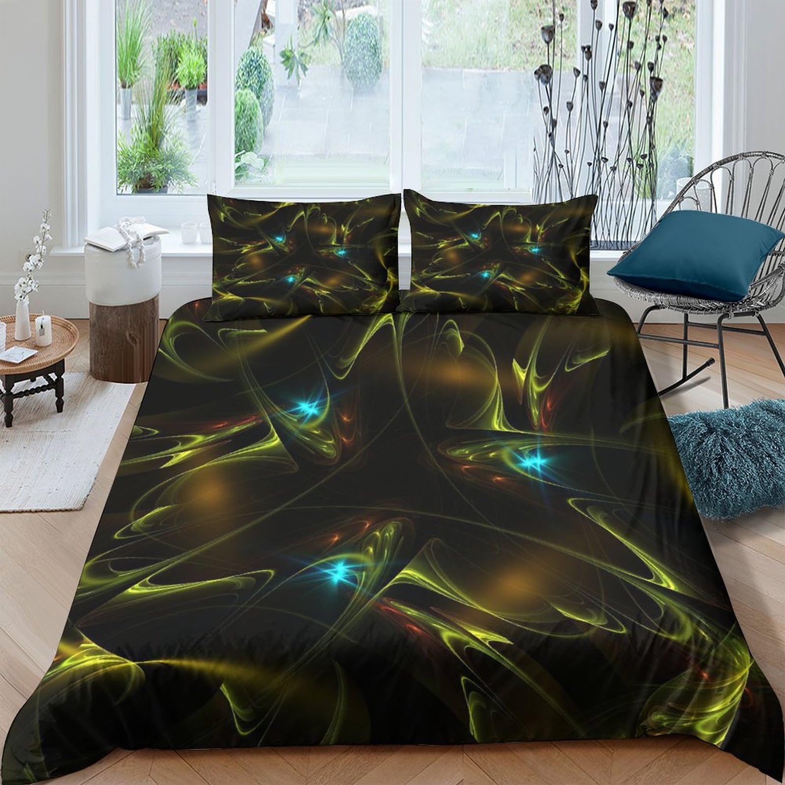 MXRMXR Fractal Duvet Cover Bedding Set, 3D Comforter Cover with Pillowcases, for Soft Microfiber Quilt Cover with Zipper Closure 3 Piece Set Double（200x200cm）