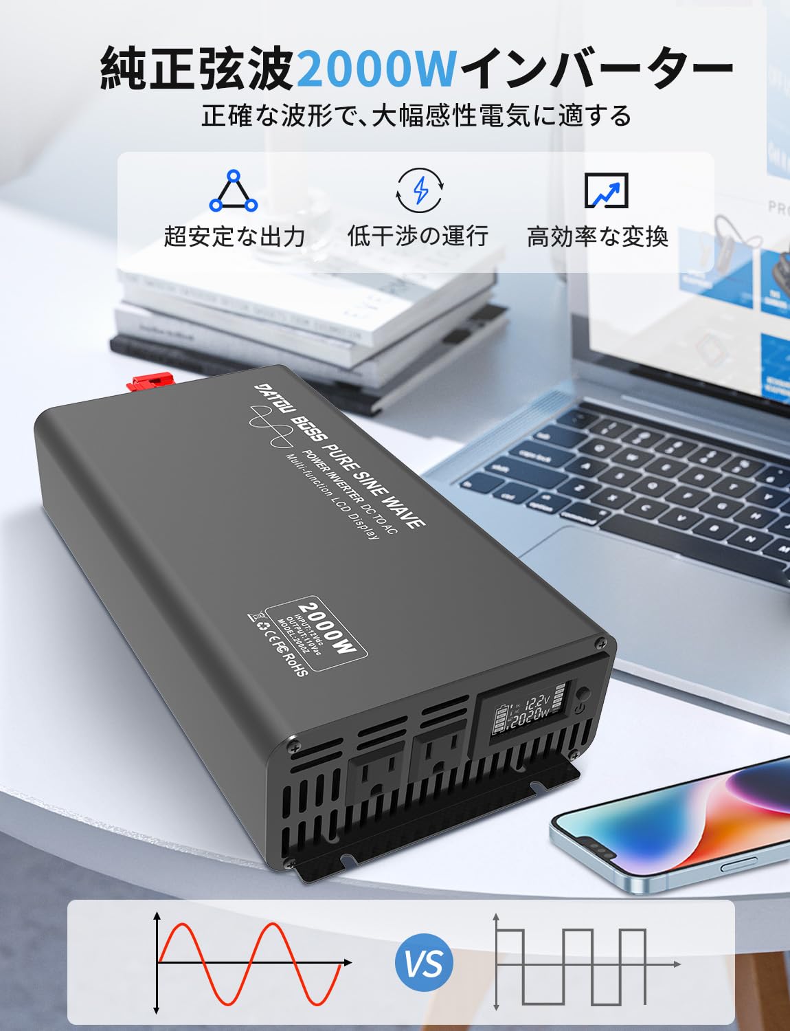 Amazon.co.jp: DATOUBOSS インバーター 12v 100v 正弦波 2000w 瞬間 